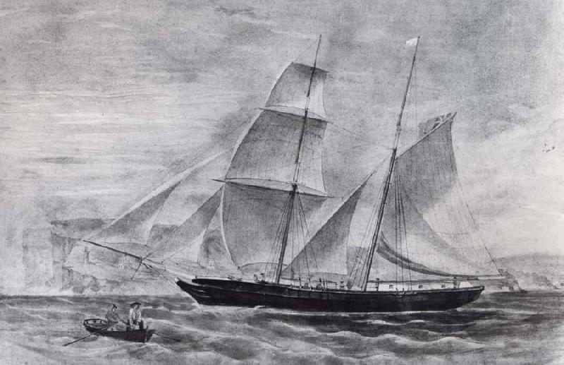 Frederick Garling Shooner in full sail,leaving Sydney Harbour